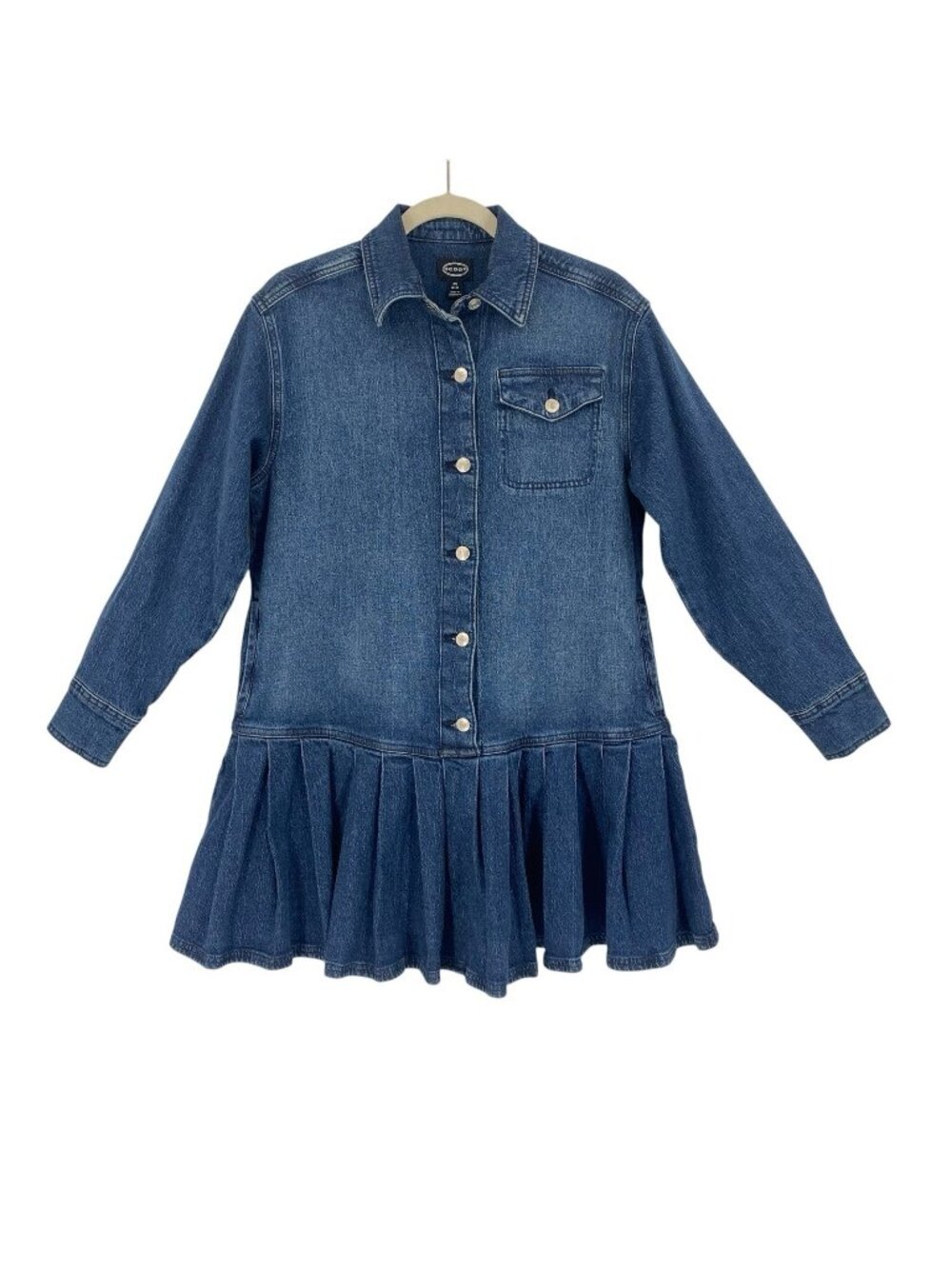 SCOOP Women's Size XS (0-2) Blue Denim Pleated Mini Shirt Dress Long Sleeve